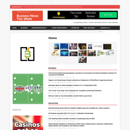 A detailed screenshot showcasing the homepage of businessnewsthisweek.com, highlighting its main features and design elements.