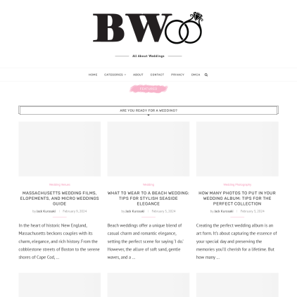 A detailed screenshot showcasing the homepage of businessweddings.com, highlighting its main features and design elements.
