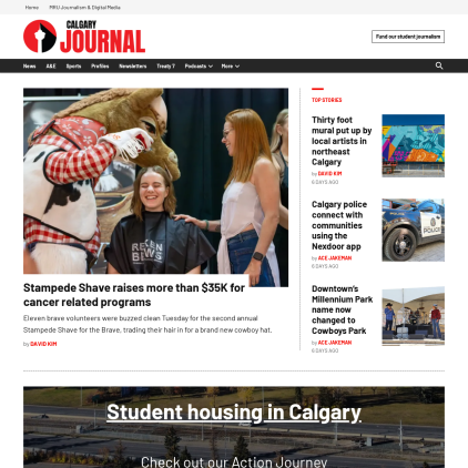 A detailed screenshot showcasing the homepage of calgaryjournal.ca, highlighting its main features and design elements.