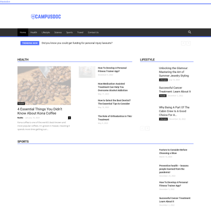 A detailed screenshot showcasing the homepage of campusdoc.net, highlighting its main features and design elements.