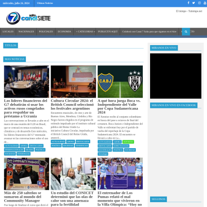 A detailed screenshot showcasing the homepage of canal7salta.com, highlighting its main features and design elements.