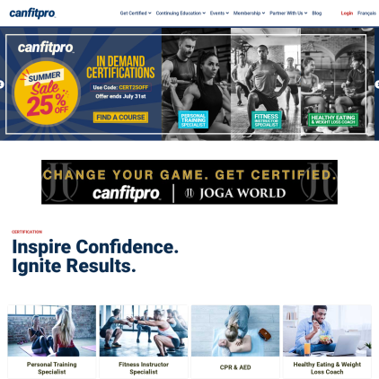 A detailed screenshot showcasing the homepage of canfitpro.com, highlighting its main features and design elements.