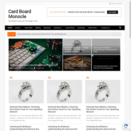 A detailed screenshot showcasing the homepage of cardboardmonocle.com, highlighting its main features and design elements.