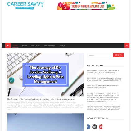 A detailed screenshot showcasing the homepage of careersavvy.co.uk, highlighting its main features and design elements.