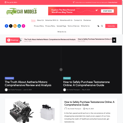 A detailed screenshot showcasing the homepage of carmodels2017.com, highlighting its main features and design elements.