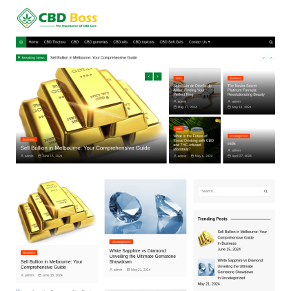 A detailed screenshot showcasing the homepage of cbdboss.us, highlighting its main features and design elements.