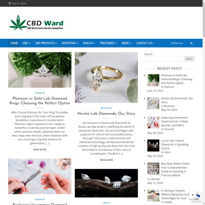 A detailed screenshot showcasing the homepage of cbdward.com, highlighting its main features and design elements.