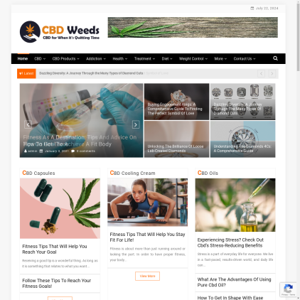 A detailed screenshot showcasing the homepage of cbdweeds.net, highlighting its main features and design elements.