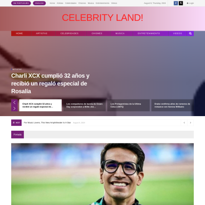 A detailed screenshot showcasing the homepage of celebrity.land, highlighting its main features and design elements.