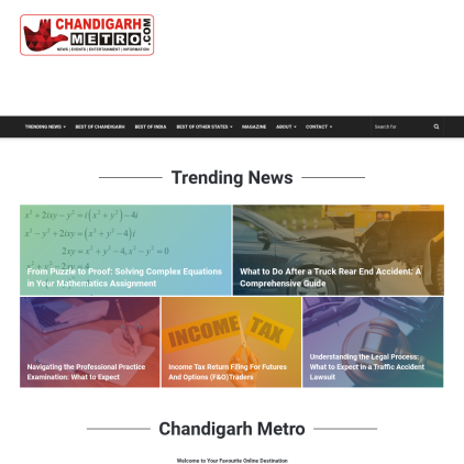 A detailed screenshot showcasing the homepage of chandigarhmetro.com, highlighting its main features and design elements.