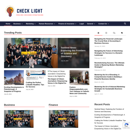 A detailed screenshot showcasing the homepage of checklight.biz, highlighting its main features and design elements.