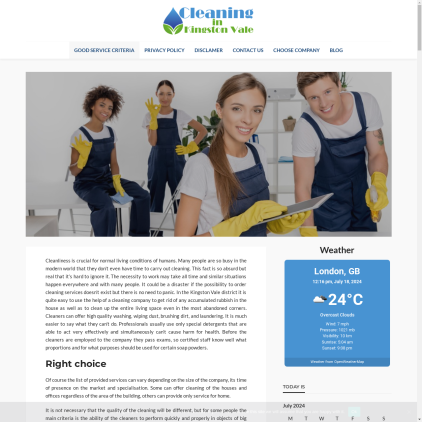 A detailed screenshot showcasing the homepage of cleaningkingstonvale.co.uk, highlighting its main features and design elements.