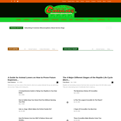 A detailed screenshot showcasing the homepage of cobras.org, highlighting its main features and design elements.