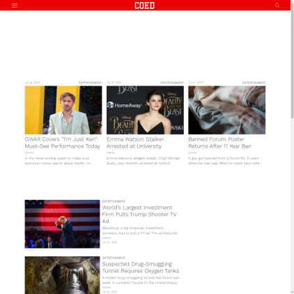 A detailed screenshot showcasing the homepage of coed.com, highlighting its main features and design elements.