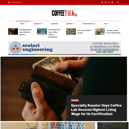 A detailed screenshot showcasing the homepage of coffeetalk.com, highlighting its main features and design elements.