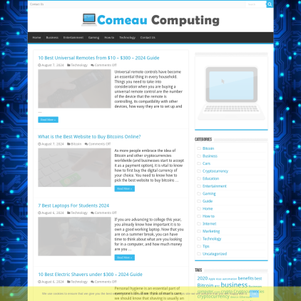 A detailed screenshot showcasing the homepage of comeaucomputing.com, highlighting its main features and design elements.