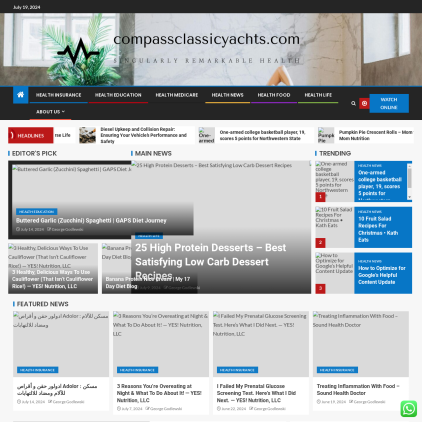 A detailed screenshot showcasing the homepage of compassclassicyachts.com, highlighting its main features and design elements.