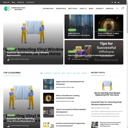 A detailed screenshot showcasing the homepage of computertechreviews.com, highlighting its main features and design elements.