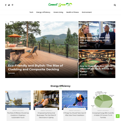 A detailed screenshot showcasing the homepage of connect-green.com, highlighting its main features and design elements.