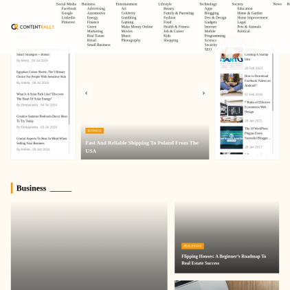 A detailed screenshot showcasing the homepage of contentrally.com, highlighting its main features and design elements.