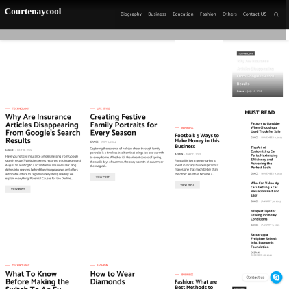 A detailed screenshot showcasing the homepage of courtenaycool.com, highlighting its main features and design elements.