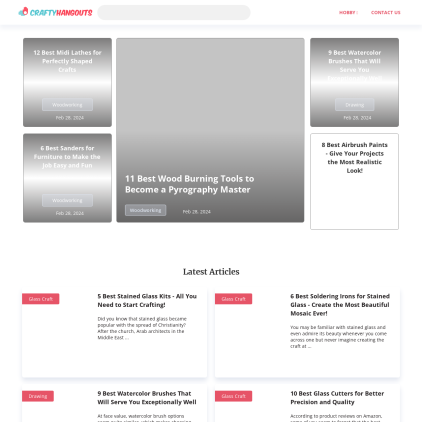 A detailed screenshot showcasing the homepage of craftyhangouts.com, highlighting its main features and design elements.