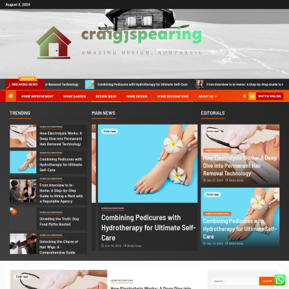 A detailed screenshot showcasing the homepage of craigjspearing.com, highlighting its main features and design elements.