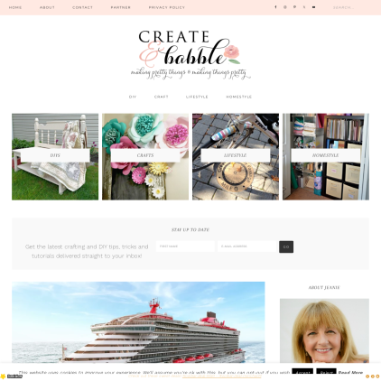 A detailed screenshot showcasing the homepage of createandbabble.com, highlighting its main features and design elements.