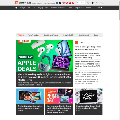 A detailed screenshot showcasing the homepage of creativebloq.com, highlighting its main features and design elements.