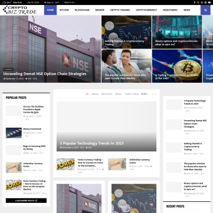 A detailed screenshot showcasing the homepage of cryptobiztrade.com, highlighting its main features and design elements.