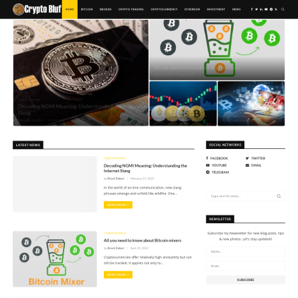 A detailed screenshot showcasing the homepage of cryptobluf.com, highlighting its main features and design elements.