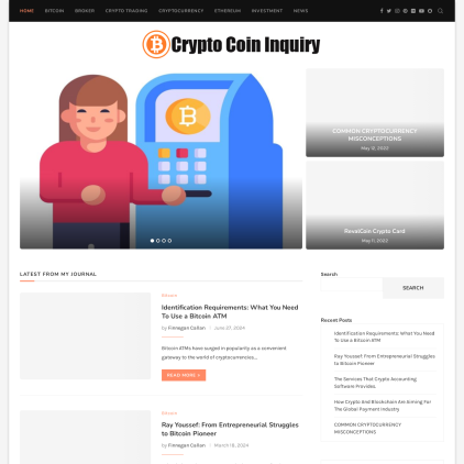 A detailed screenshot showcasing the homepage of cryptocoininquiry.com, highlighting its main features and design elements.