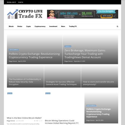 A detailed screenshot showcasing the homepage of cryptolivetradefx.com, highlighting its main features and design elements.