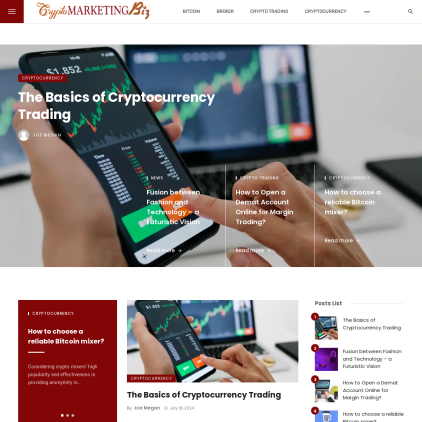 A detailed screenshot showcasing the homepage of cryptomarketingbiz.com, highlighting its main features and design elements.