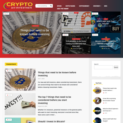 A detailed screenshot showcasing the homepage of cryptomyinvestment.com, highlighting its main features and design elements.