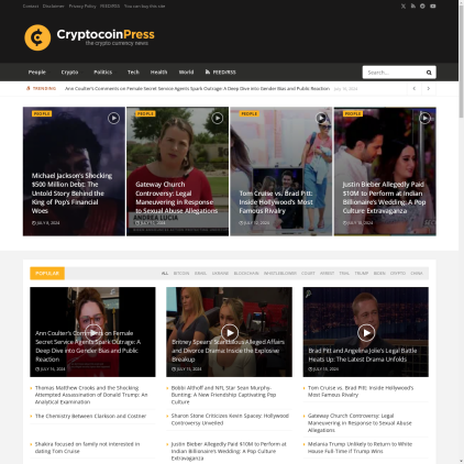 A detailed screenshot showcasing the homepage of cryptonewmedia.press, highlighting its main features and design elements.