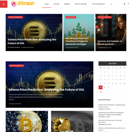 A detailed screenshot showcasing the homepage of cryptoreinvestments.com, highlighting its main features and design elements.