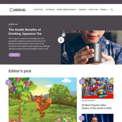 A detailed screenshot showcasing the homepage of cubeduel.com, highlighting its main features and design elements.