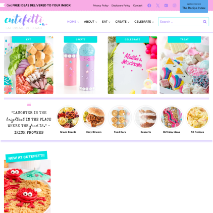 A detailed screenshot showcasing the homepage of cutefetti.com, highlighting its main features and design elements.