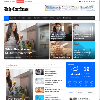 A detailed screenshot showcasing the homepage of dailycontributors.com, highlighting its main features and design elements.