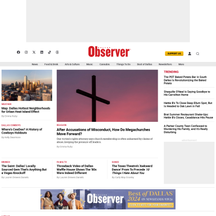 A detailed screenshot showcasing the homepage of dallasobserver.com, highlighting its main features and design elements.