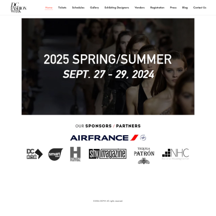 A detailed screenshot showcasing the homepage of dcfashionweek.org, highlighting its main features and design elements.