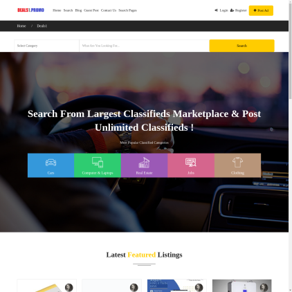 A detailed screenshot showcasing the homepage of deals1.promo, highlighting its main features and design elements.