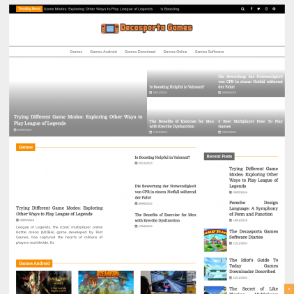 A detailed screenshot showcasing the homepage of decasporta.com, highlighting its main features and design elements.