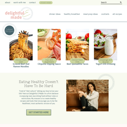 A detailed screenshot showcasing the homepage of delightfulemade.com, highlighting its main features and design elements.