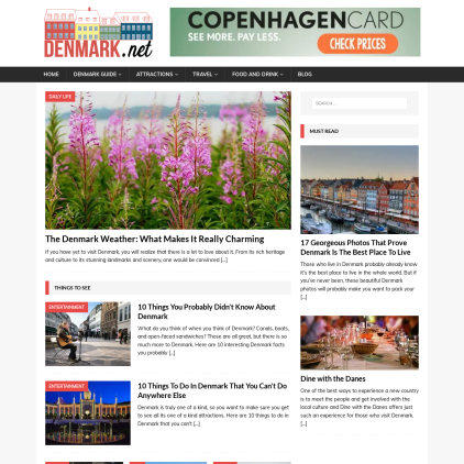 A detailed screenshot showcasing the homepage of denmark.net, highlighting its main features and design elements.