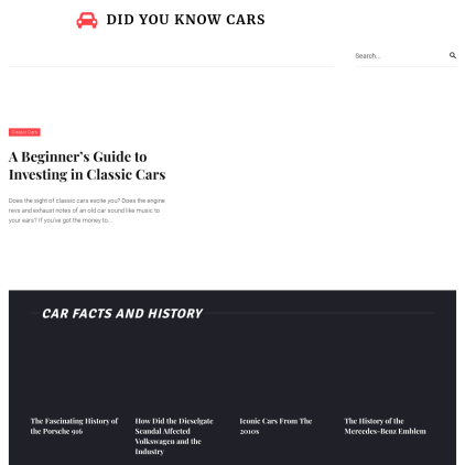 A detailed screenshot showcasing the homepage of didyouknowcars.com, highlighting its main features and design elements.