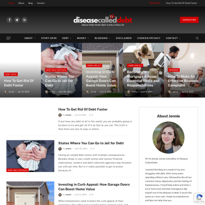 A detailed screenshot showcasing the homepage of diseasecalleddebt.com, highlighting its main features and design elements.