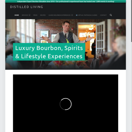 A detailed screenshot showcasing the homepage of distilled-living.com, highlighting its main features and design elements.