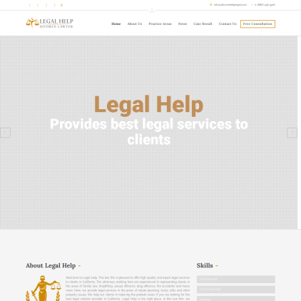 A detailed screenshot showcasing the homepage of divorcehelplegal.com, highlighting its main features and design elements.